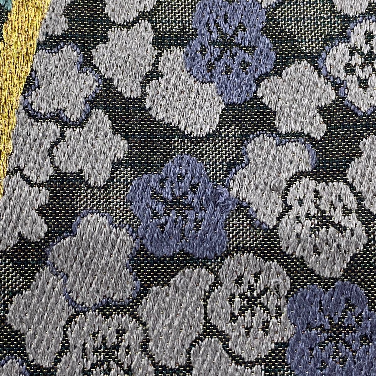 未使用品 袋帯 グレー 金通し 雪輪 松竹梅 金糸 長さ4m39cm 六通柄 袋帯 美品 名品 兆寿尽くし 松竹梅 雪輪 金銀糸 刺繍 茶緑色 六