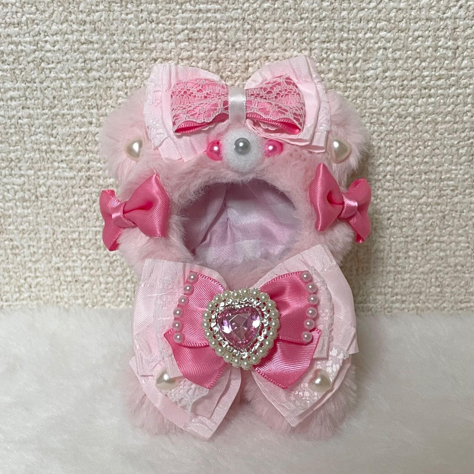 85】8cm おすわりぬい服 ピンク くま - メルカリ