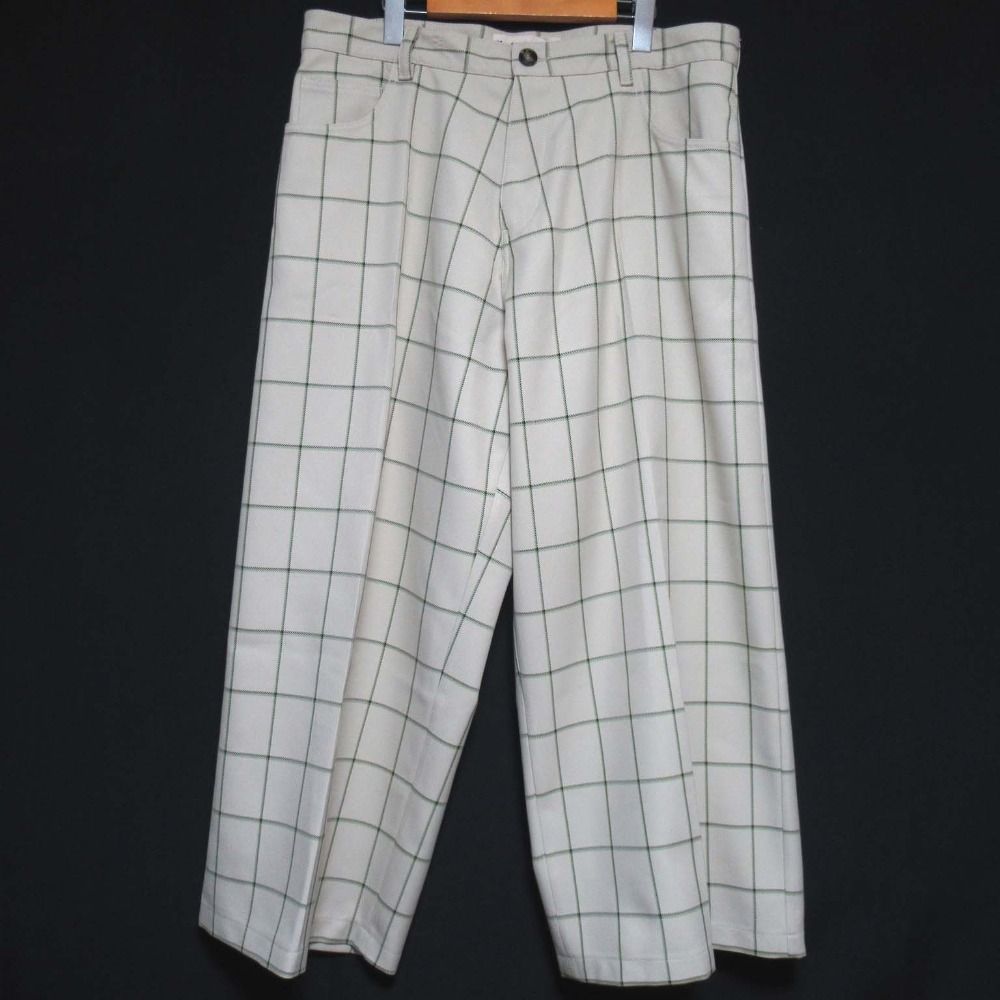 クリーニング済 美品 20AW MARNI マルニ CHECK WIDE BAGGY PANTS チェック柄 バギーパンツ ワイドパンツ PUMU0128A0 S53185 44 ベージュ系 メンズ 古着 中古 USED