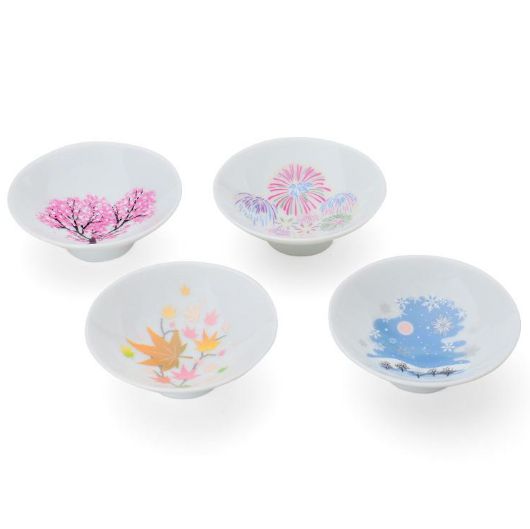 丸モ高木陶器 冷感 日本四季 平盃 4点セット