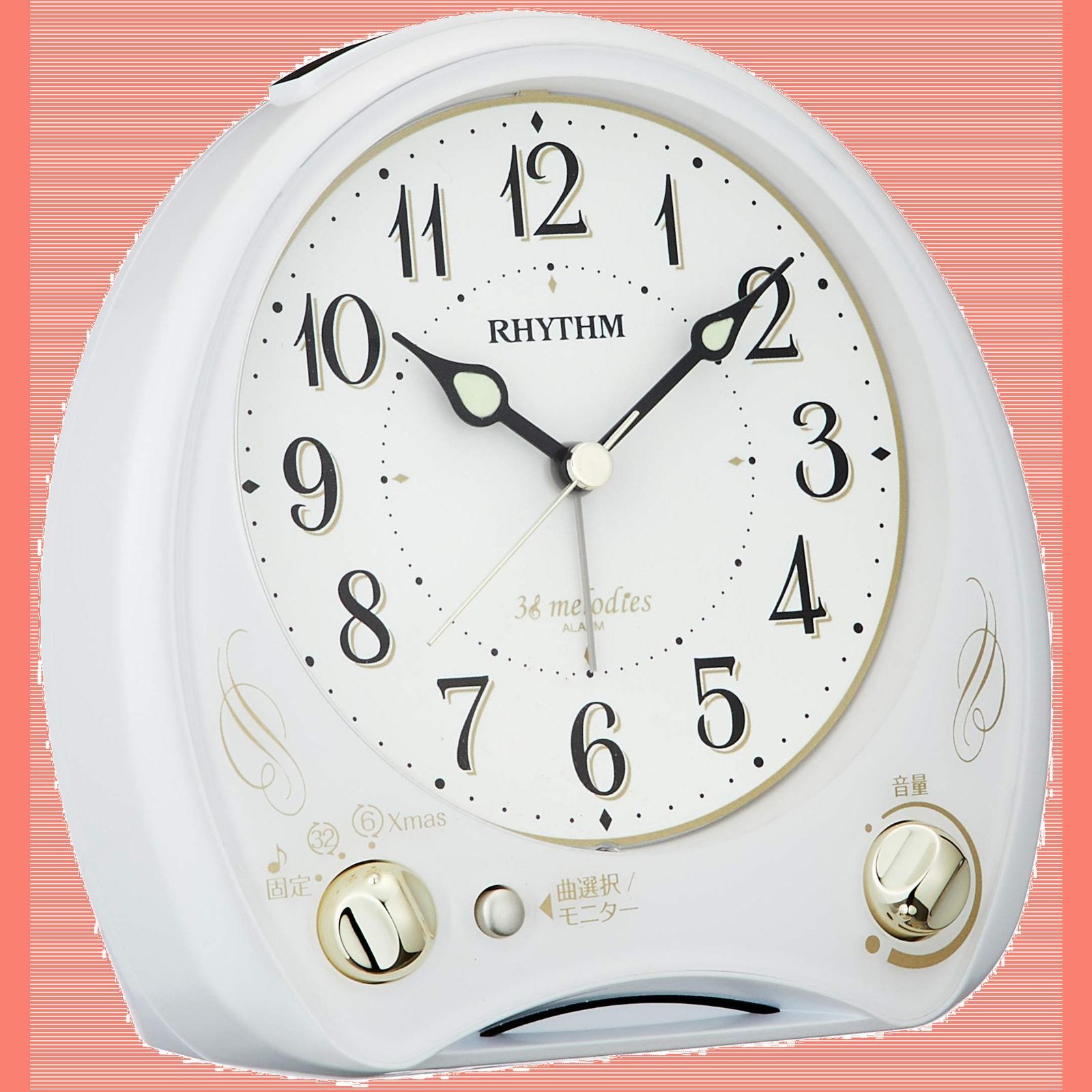 【在庫処分】リズム(RHYTHM) 目覚まし時計 メロディ付き 連続秒針 アリアカンタービレN 白 13.6×13.5×7.9cm  8RM400SR03 ホワイト