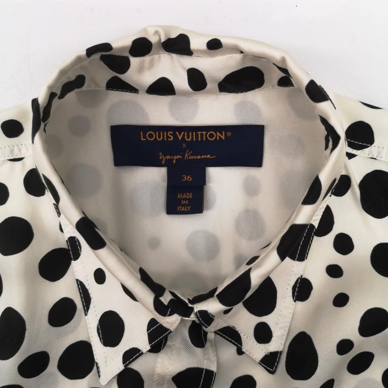極美品◎LOUIS VUITTON×Yayoi Kusama ルイヴィトン×草間彌生 23SS シルク100% インフィニティドット 長袖シャツ ホワイト ブラック 36 LOUIS VUITTON ルイヴィトン シャツ、ブラウス 長袖 草間彌生