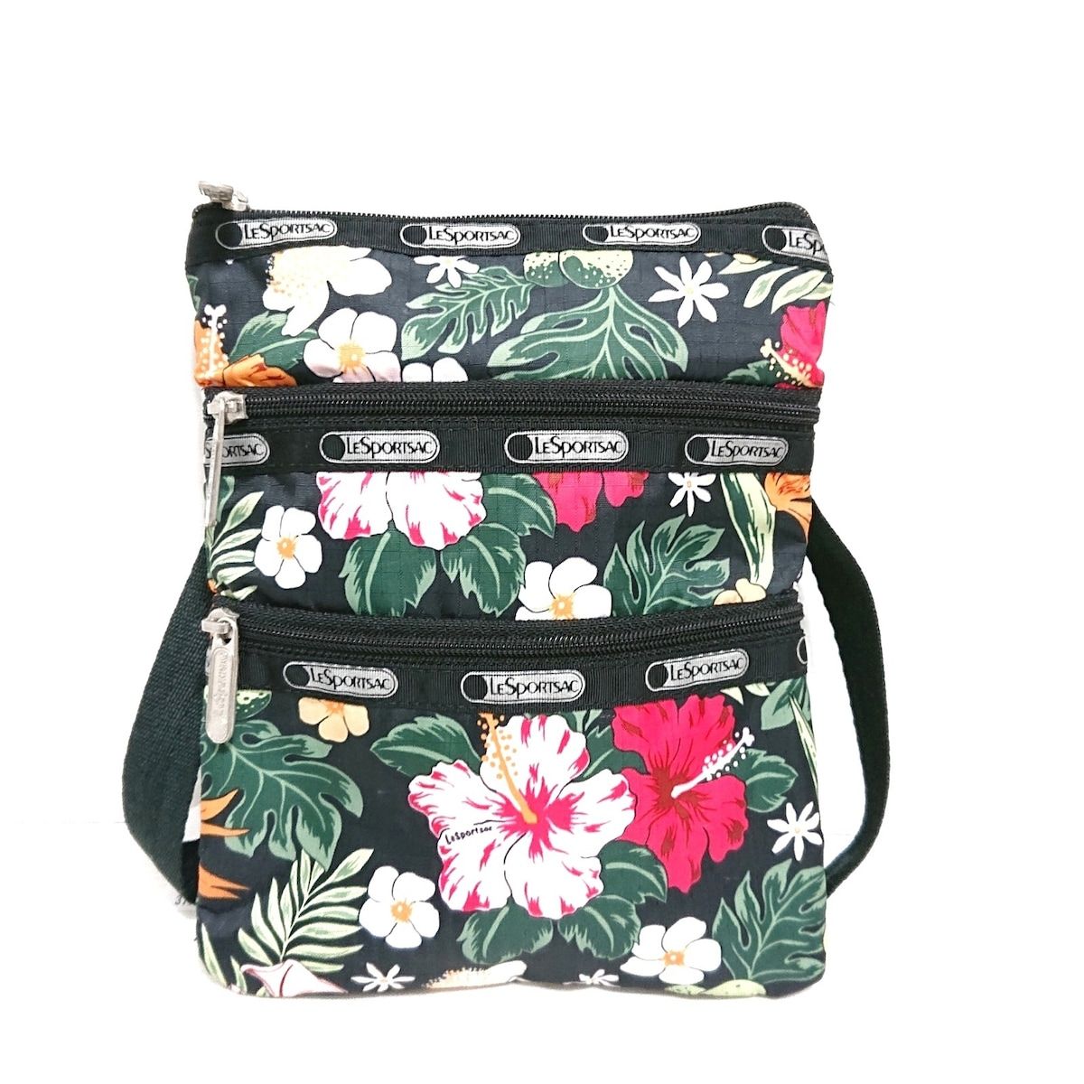 LESPORTSAC(レスポートサック) ショルダーバッグ - 黒×マルチ 花柄 ...