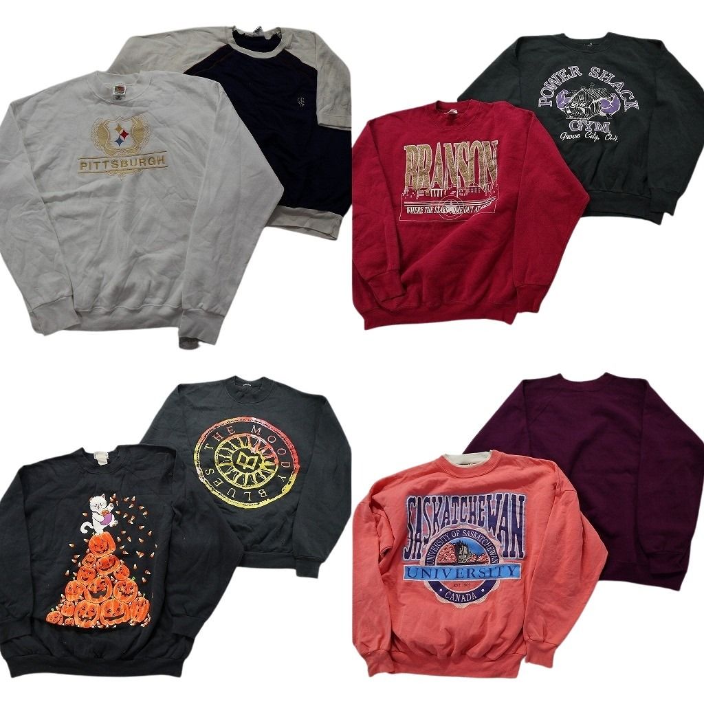 古着卸 まとめ売り オールド スウェット 8枚セット (メンズ XL /2XL ) ハロウィン ネコ 英字プリント 無地系 ブラック ホワイト MW7206