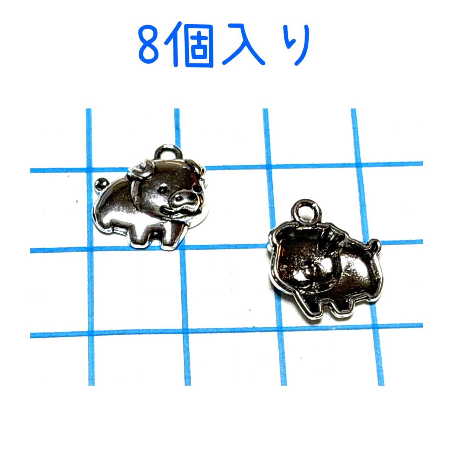 ぶたちゃむ　ハンドメイド　7点 8615◾️チャーム◾️銀色の豚さん◾️8個入り◾️ぶた ブタ