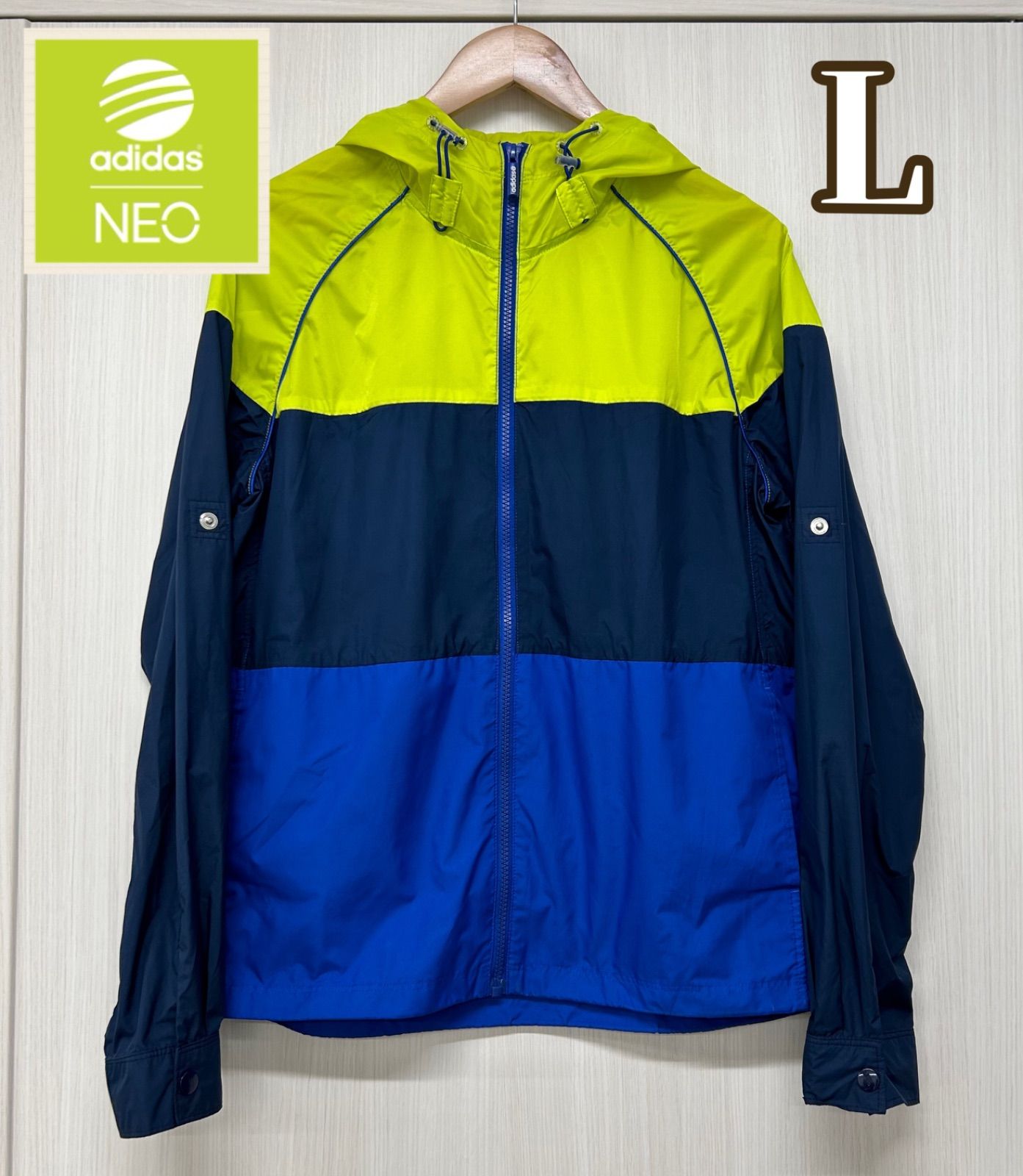 Adidas アディダス ウィンドブレーカー（紺・黄緑）L - メルカリ