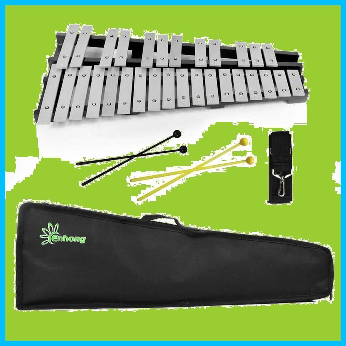 Enhong 折り畳み 卓上 鉄琴 30音 マレット2本 サンクスギビングデー クリスマス 収納バッグ付き (シルバー) Enhong 折り畳み 卓上 鉄琴 30音 マレット2本 収納ケース付き 鉄琴