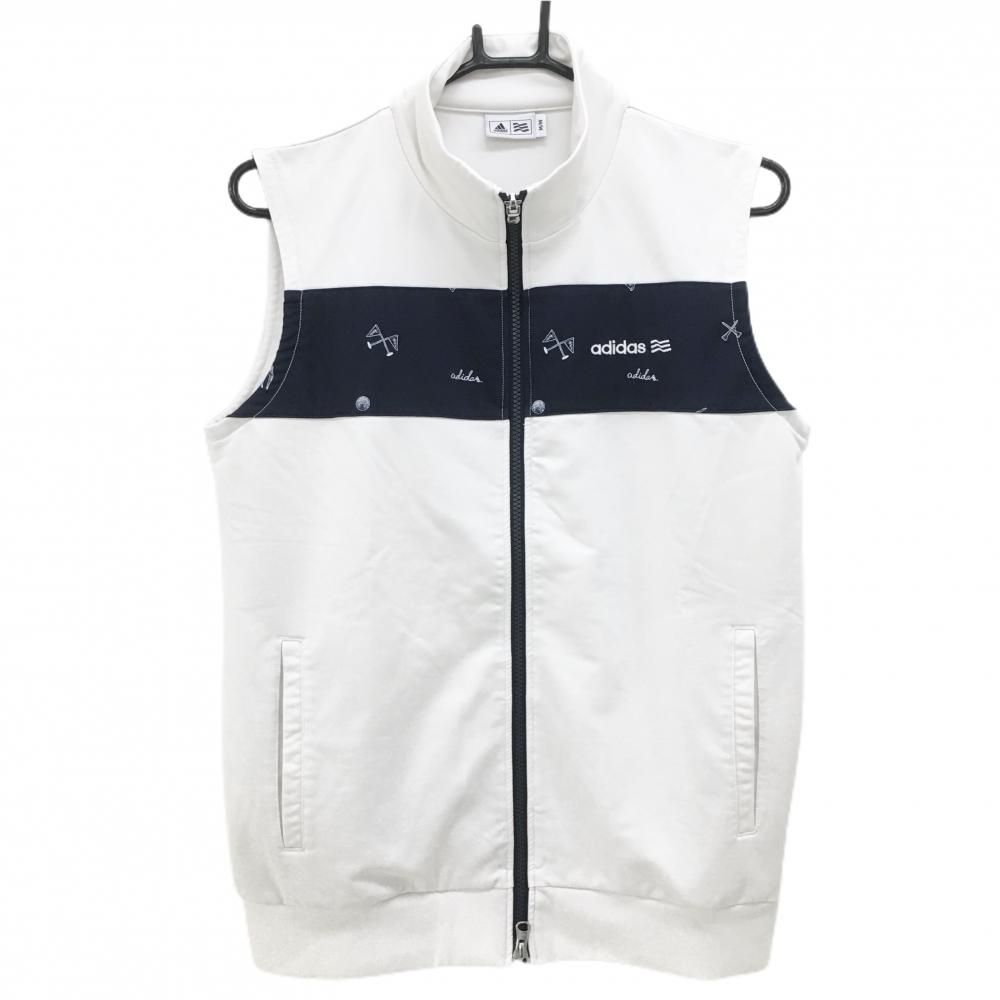 【超美品】アディダス アウターベスト 白×ネイビー 胸切替・刺しゅう  メンズ M ゴルフウェア adidas