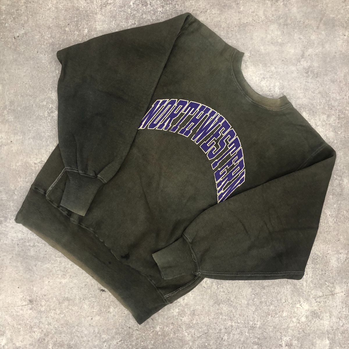 CHAMPION チャンピオン REVERSE WEAVE リバースウィーブ 90s USA製 MADE IN USA アメリカ 米国 SWEAT  スウェット NORTHWESTERN ノースウエスタン トレーナー moss green モス グリーン L