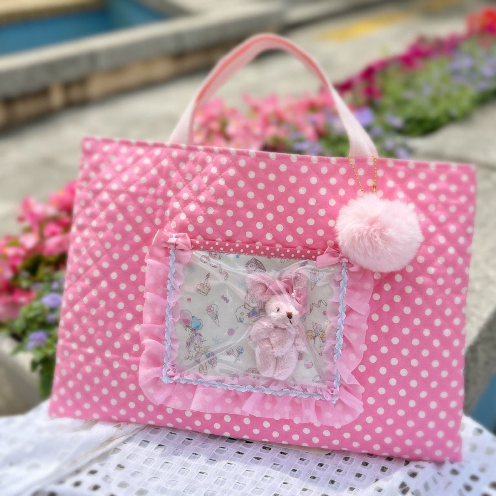 ［１点限り］ʕ•ᴥ•ʔぬいぐるみポケット.｡.:* 誰かに自慢したくなるレッスンバッグ絵本バッグ/トートバッグ/音楽バッグ/図書バッグ/習い事/手さげバッグうさぎ