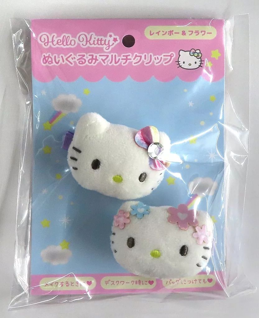 中古】雑貨 ハローキティ レインボー＆フラワー ぬいぐるみ