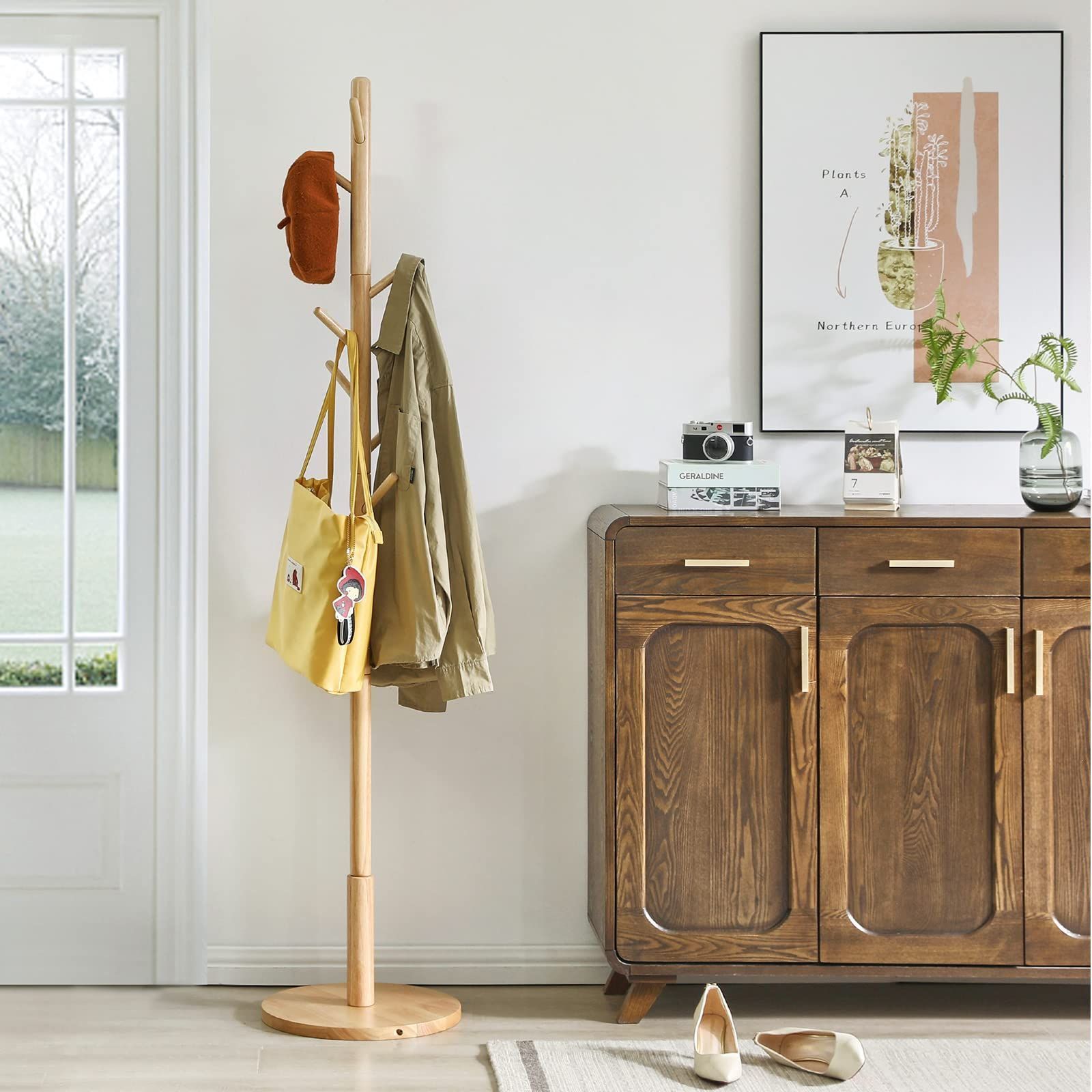 木製 ポールハンガー ナチュラル ラック 洋服 収納 コート 帽子 北欧
