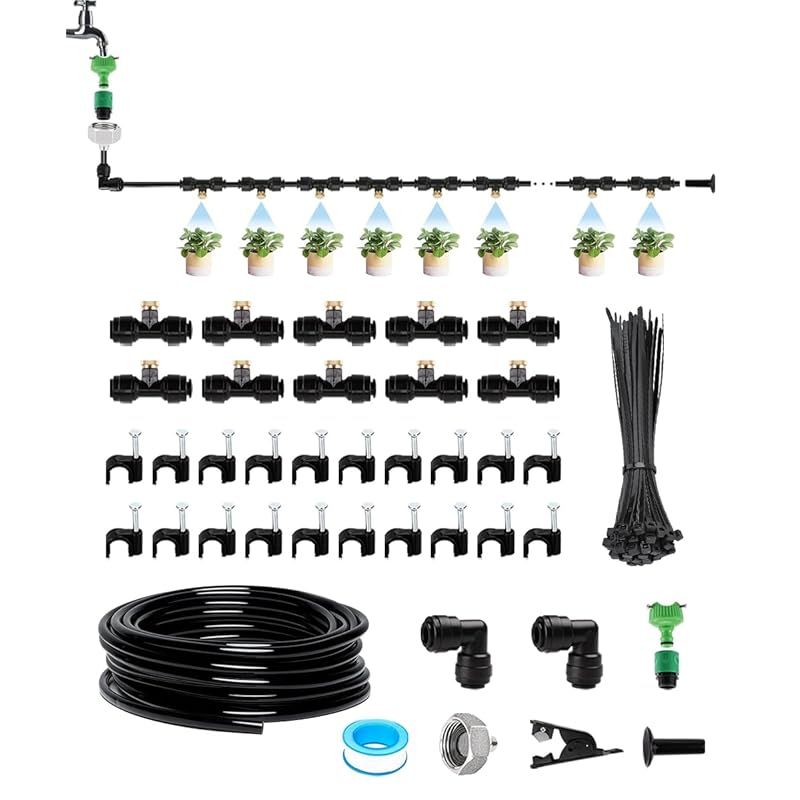 ミストシャワー 屋外 直角アダプター付き 自動散水セット ホース 灌漑システム 噴霧ノズル 散水ノズル 芝生 水やり 家庭園芸 熱中症対策 省エネ 屋外冷却システム適用 (10M) 0