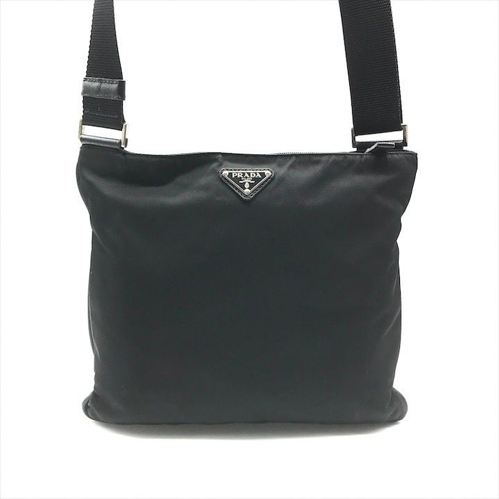 良品 PRADA プラダ ナイロン 三角ロゴ レザー ブラック