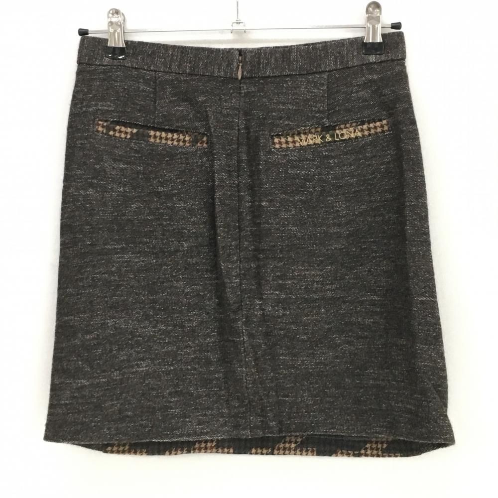 マークアンドロナ ニットスカートベージュ×ブラウン 前面千鳥格子 ウール混 レディース M ゴルフウェア MARK&LONA