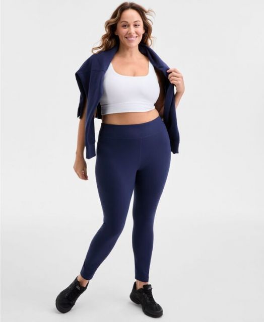 送料無料 イデオロギー レディース レギンス ボトムス Plus Size Soft Flex High-Rise Leggings Indigo Sea