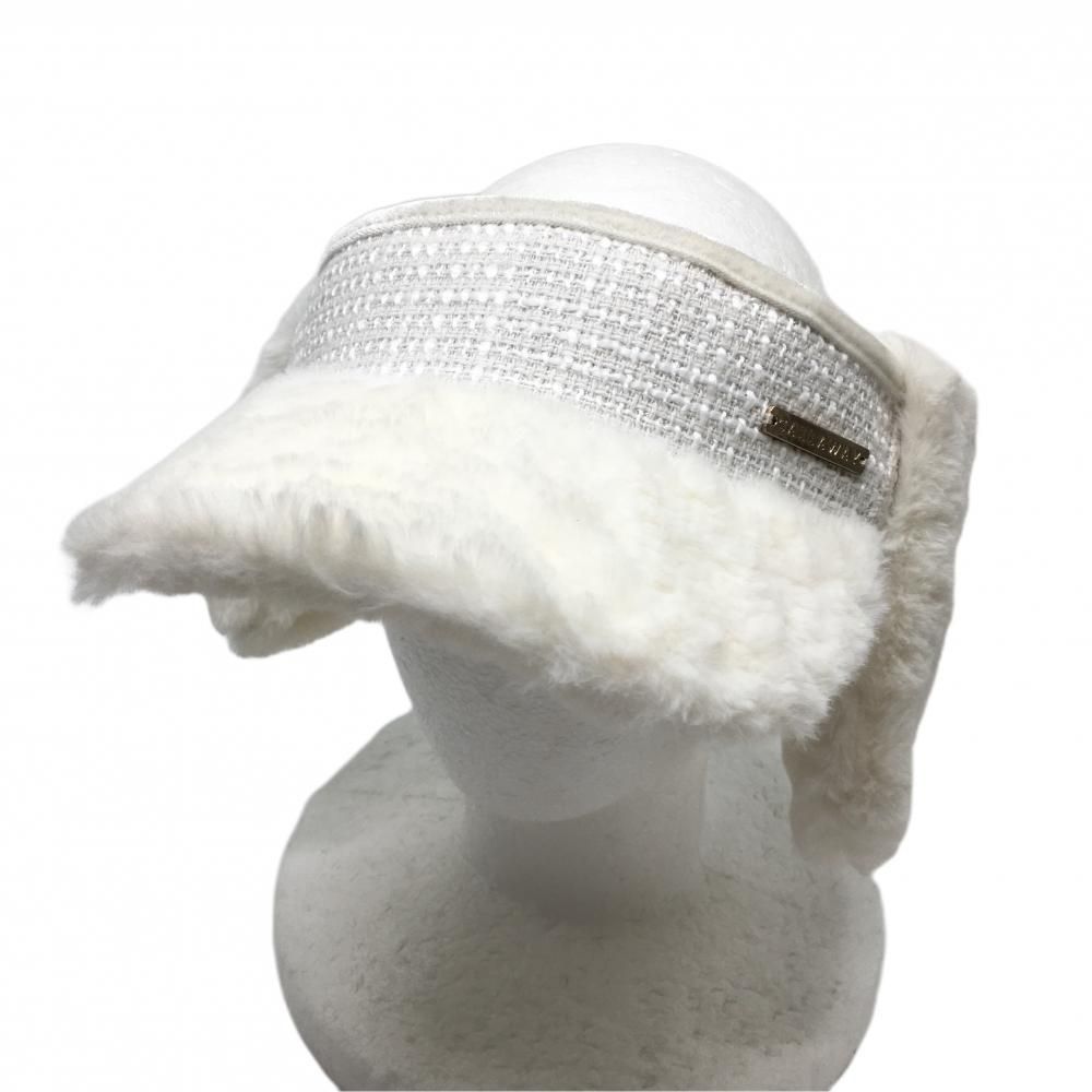 超美品】キャロウェイ 耳当て付きサンバイザー 白 ファー ツイード