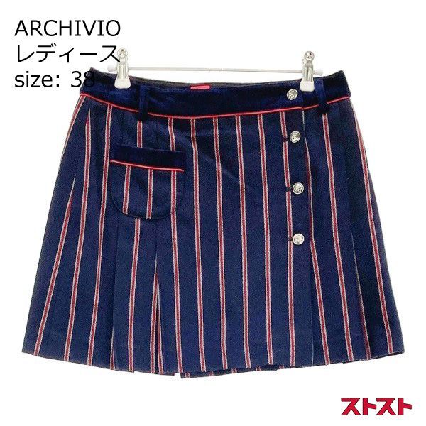 ARCHIVIO アルチビオ A416830 裏地付 ラップスカート ストライプ柄 ネイビー系 38 [240101124153]#