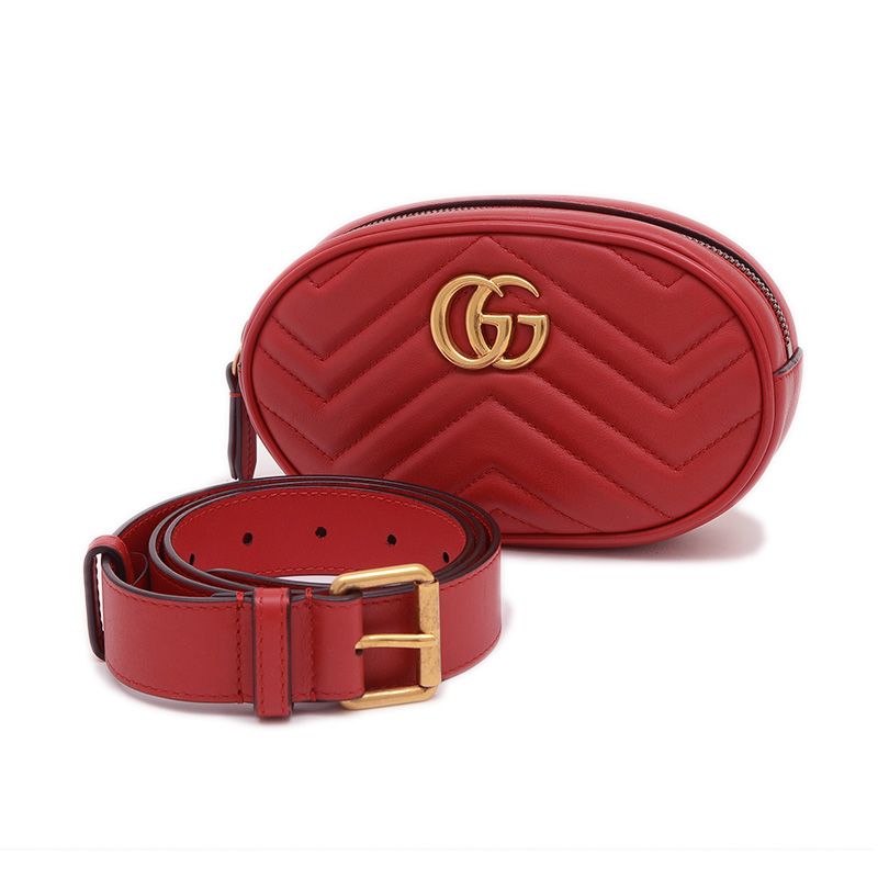 グッチ GGマーモント キルティング ウエストバッグ レザー レッド  
