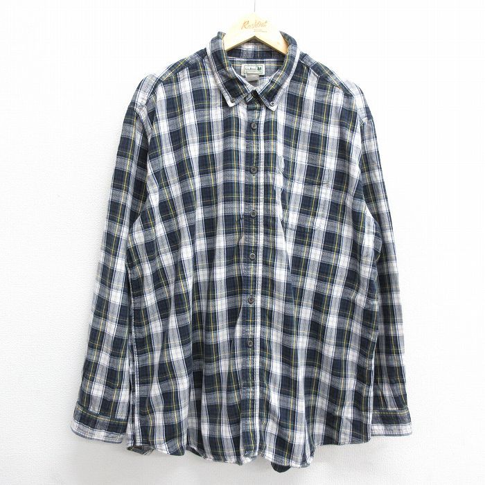 XL/古着 エルエルビーン LLBEAN 長袖 フランネル シャツ メンズ 00s 大きいサイズ コットン ボタンダウン 紺他 ネイビー チェック 24sep24 