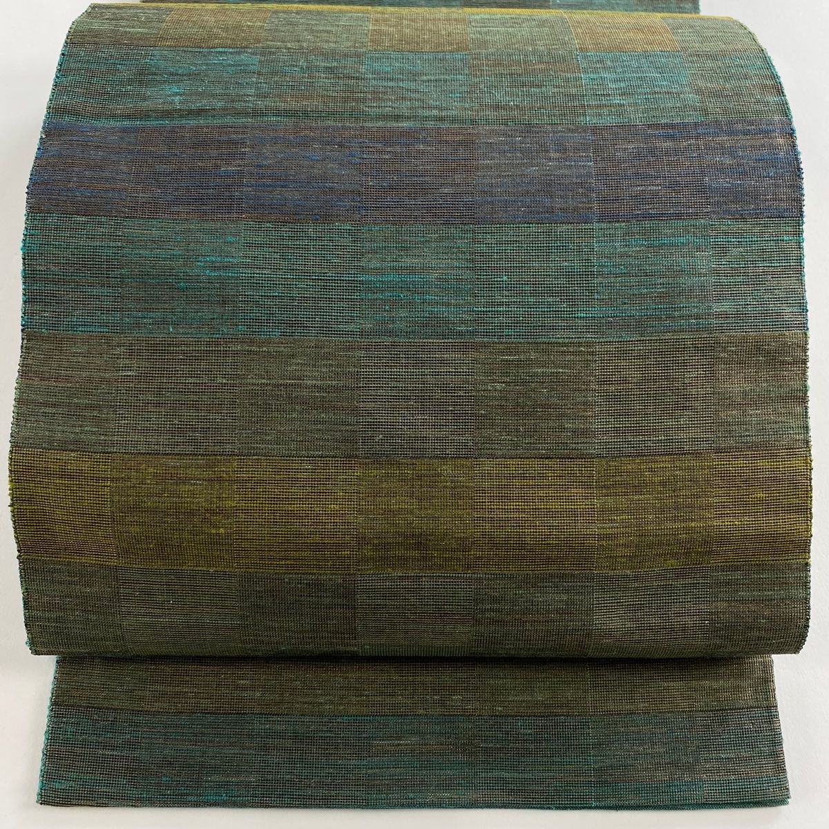 袋帯 名品 落款 コシノヒロコ 縞 金銀糸 緑 全通 正絹