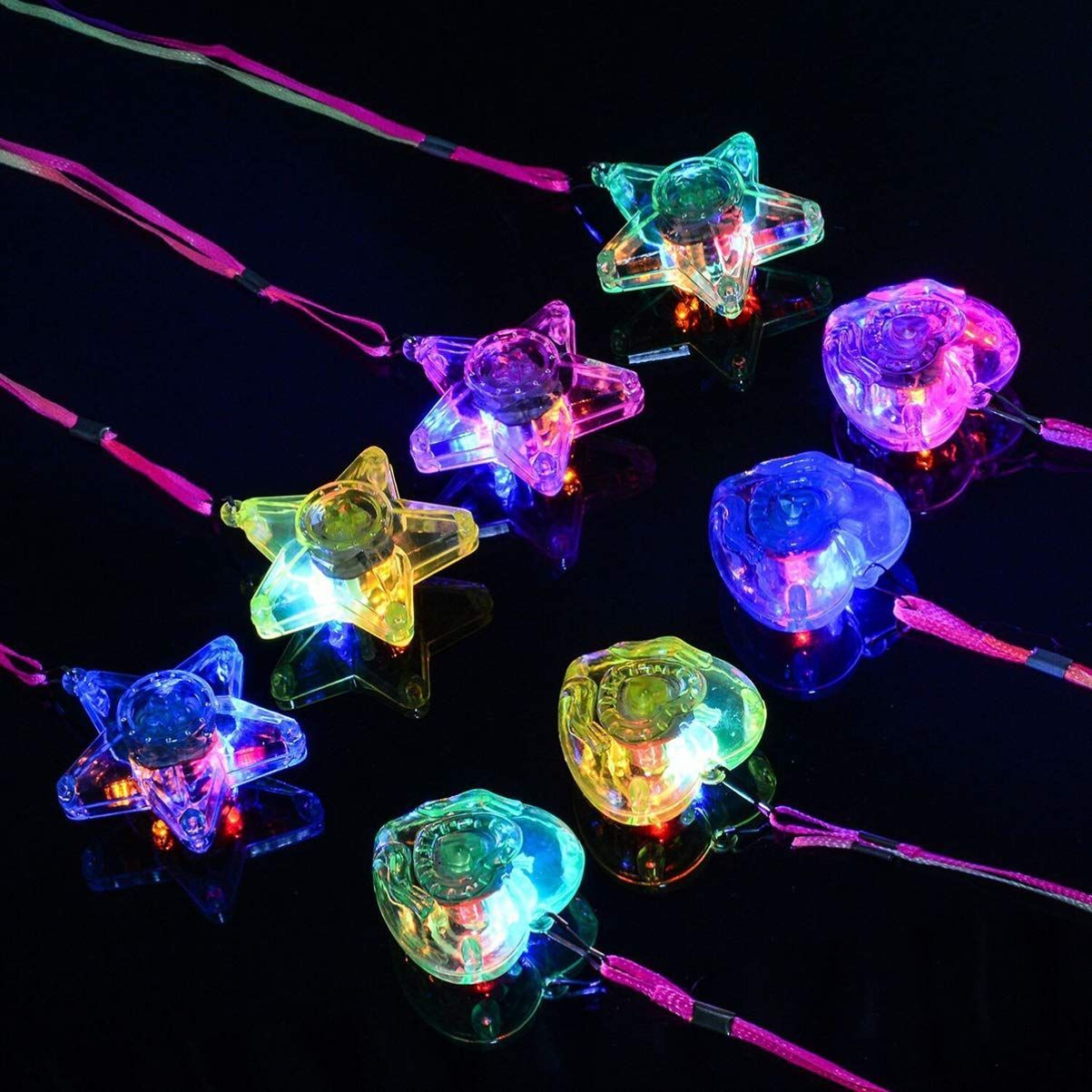 LIOOBO 光るペンダント 光るおもちゃ ペンダント ネックレス こども ひかる LEDネックレス カラフル お祭り 花火大会 子供会 縁日おもちゃ 8pcs（4pcsペンタクルスターと4pcsハートシェイプ）
