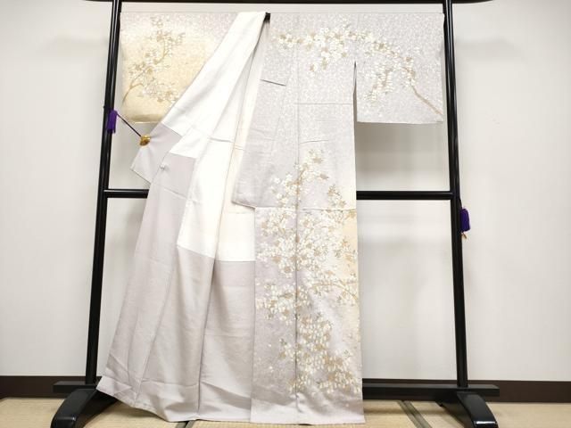 平和屋本店□最高級 訪問着 総刺繍 駒刺繍 枝桜文 暈し染め 金糸 桜鼠  