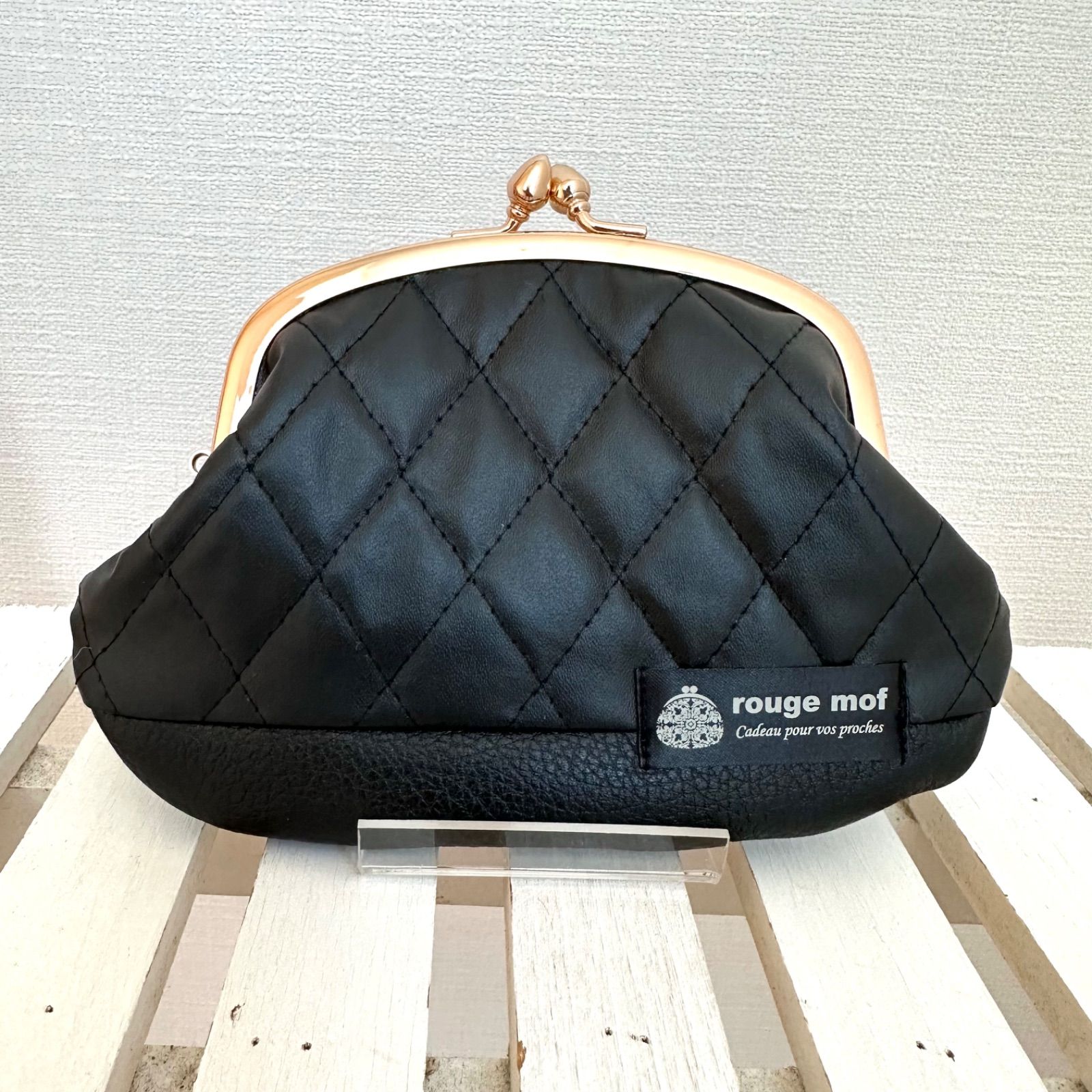 リバティと本革の親子がま口財布、ブラックキルティングがま口ショルダーバッグ リバティと本革の親子がま口財布、ブラックキルティングがま口