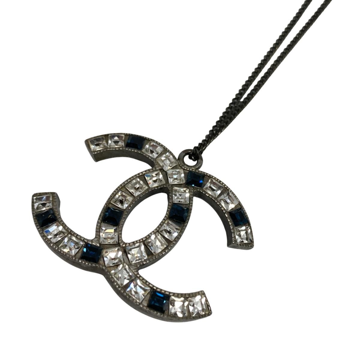 CHANEL ラインストーンネックレス　シャネル　05P シルバー　ブルー CHANEL （シャネル） ココマーク カラーストーン ネックレス