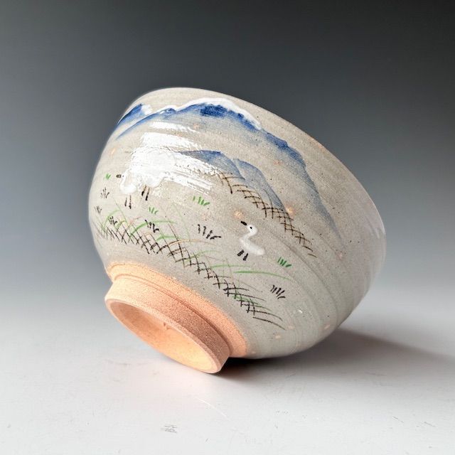 茶道具 飛翔 白鳥絵 茶碗 加藤利昇窯 共箱 雪解け 春 茶会 稽古