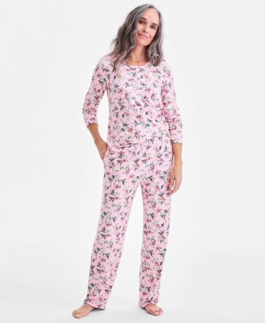 送料無料 チャータークラブ レディース ナイトウェア アンダーウェア Women s 2-Pc. Printed Long-Sleeve Packaged Pajamas Set Cottage Floral