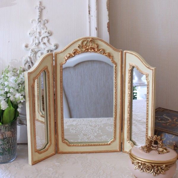 ドレッサーミラー スタンドミラー 三面鏡 ミラー ベルサイユ リボン 138 卓上ミラー ロココ調 アンティーク調 雑貨 アンティーク風 輸入雑貨 洋風 ヨーロピアン かわいい