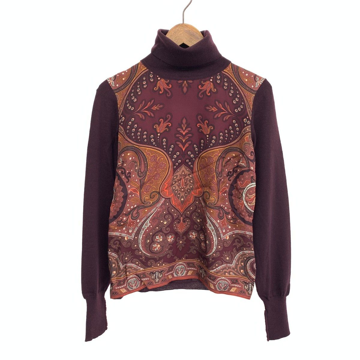 良好 ETRO エトロ シルク切替長袖ニット ニット サイズ 42 ブラウン シルク レディース ペイズリー 243001000959