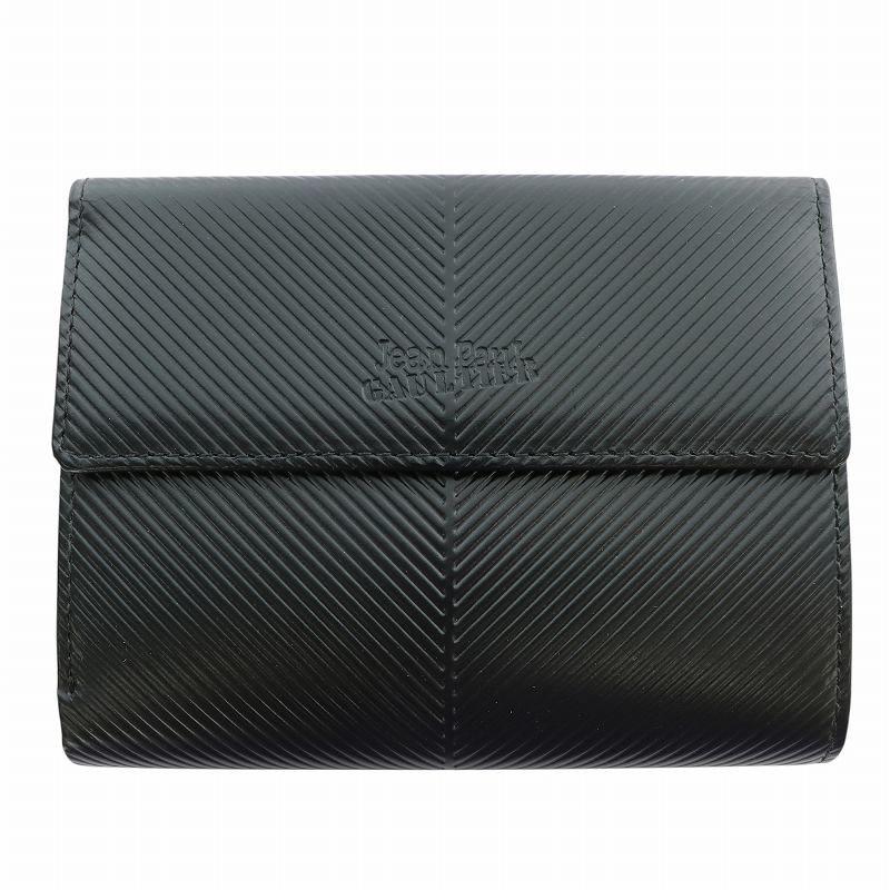 先着1点 jean paul gaultier 二つ折り財布 ブラック プリント