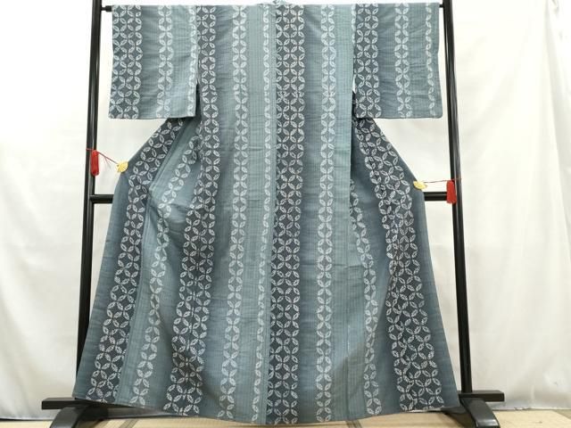 平和屋着物●上質な紬 絞り 七宝間道 正絹 AAAW2654cs