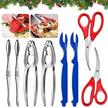 シーフードツールセット - カニクラッカー2個、ロブスターシェラー2個、カニ脚フォーク2本、シーフードハサミ2個、収納バッグ付き - ナッツクラ