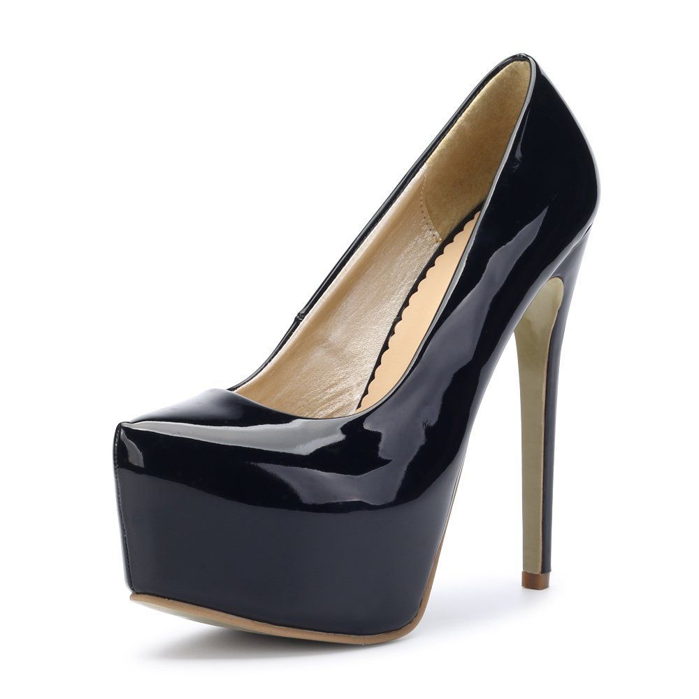 Size 22.5 cm_Color PU ブラック Phorecys パンプス レディース ハイヒール ピンヒール ラウンド 15cmヒール コスプレ ジュース シンプル 大きいサイズ 美脚 靴 ファッション PU ブラック 22.5cm
