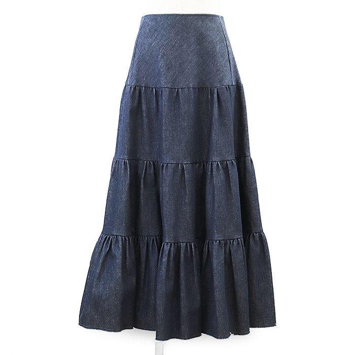 美品】Chloe クロエ スカート ティアード デニム ギャザー Aライン  
