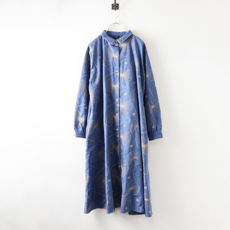 2025AW マーブルシュッド marble SUD EMB gene フ シャツワンピース ブルー|蝶 羽織 ハオリ ロング丈 2400014543131