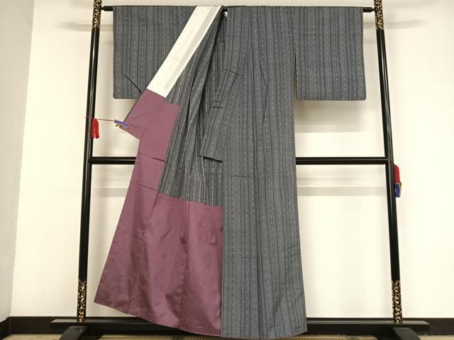 平和屋着物●上質な紬　花織　間道　胴抜き仕立て　正絹　逸品　AAAV9159np 平和屋着物○上質な紬 花織 間道 胴抜き仕立て 正絹 逸品 AAAV9159np