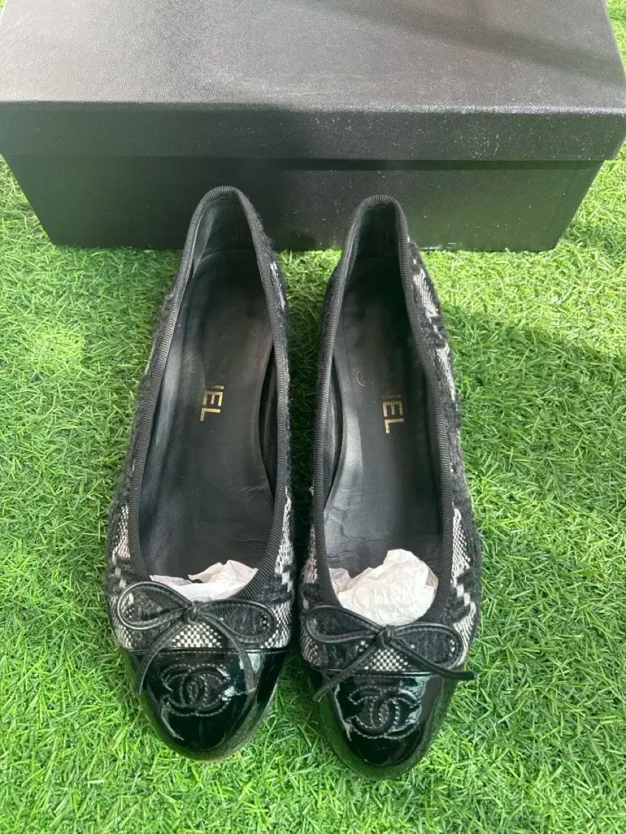 正規品 シャネル ツイード バレリーナ フラット 37 5
