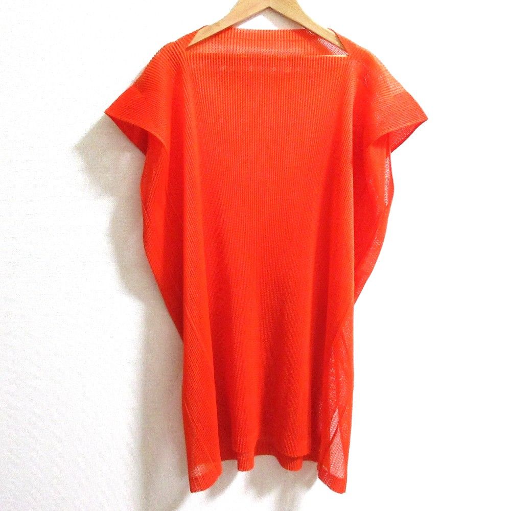 PLEATS PLEASE ISSEY MIYAKE プリーツプリーズ イッセイミヤケ メッシュプリーツ チュニック カットソー PP63-FT254 オレンジ レディース 古着