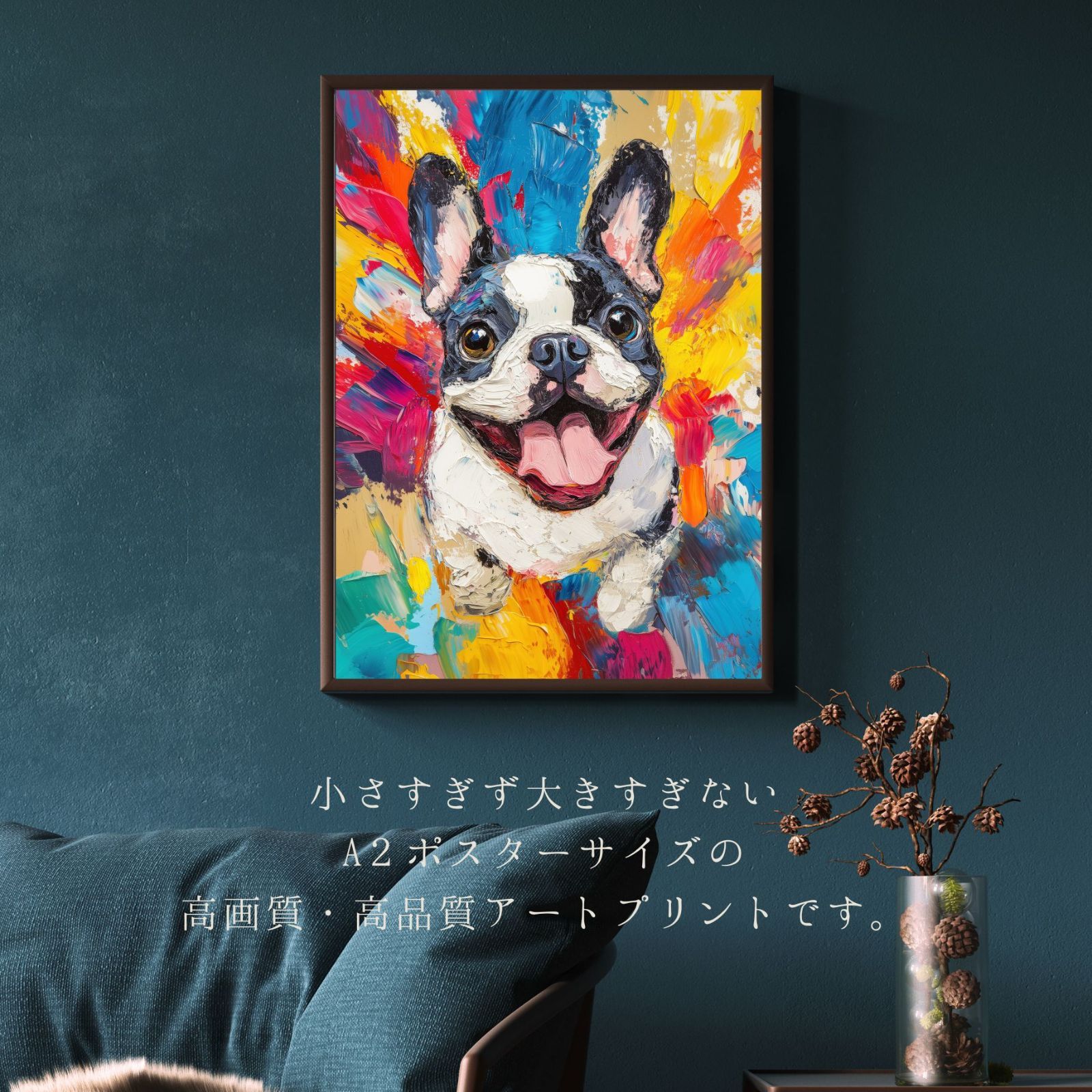 虹色の人生 - フレンチブルドッグ犬 No.1 レインボー ペットロス うちの子 記念日 アートポスター 犬の絵 犬のイラスト ギフト プレゼント
