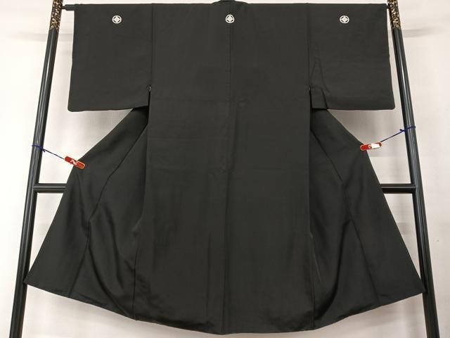 平和屋着物○男性 黒紋付 羽織・長襦袢(無双仕立て)セット 正絹