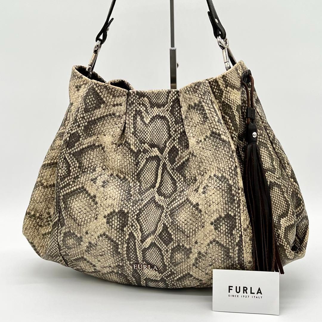美品】FURLA ハンドバッグ トートバッグ クロコ型押し レザー 美品】FURLA ハンドバッグ トートバッグ クロコ型押し レザー