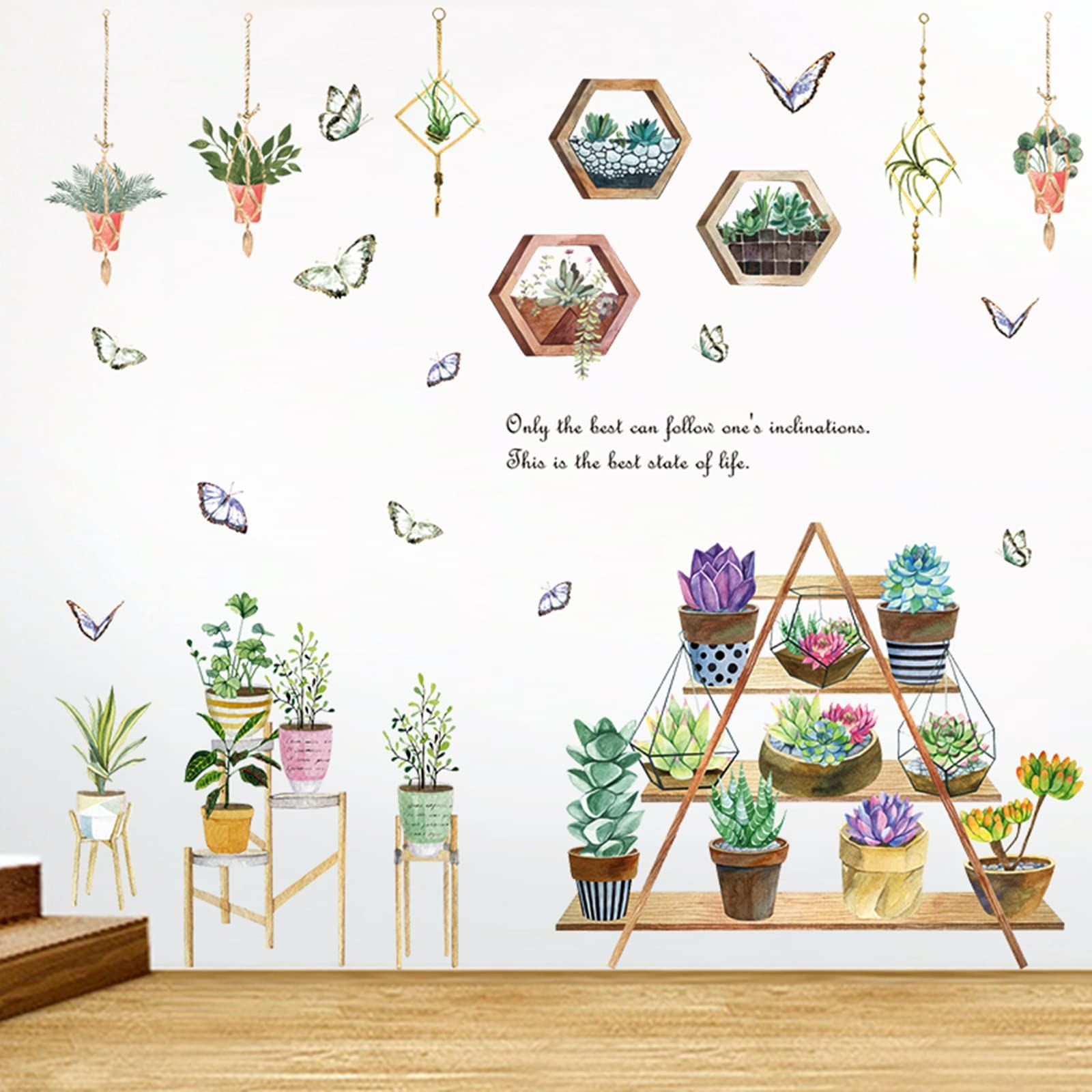 【新着商品】3dステッカー 壁紙シール 蝶 花 Diy 観葉植物 wall 春 decoration 壁 ウォール おしゃれ シールグリーン ウォールステッカー