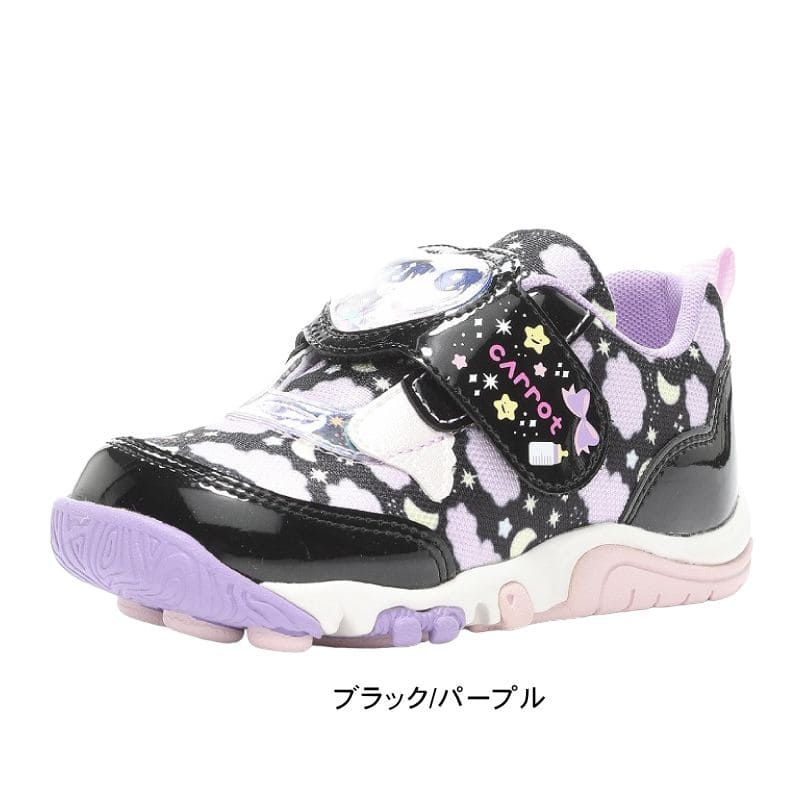定番，HOT ムーンスター MoonStar キャロット Carrot 男の子 女の子 子供靴 キッズ チャイルド ジュニア スニーカー ベルクロ ローカット 速乾 キッズシューズ tmcrc2329 ブラック/パープル 17.0cm スニーカー
