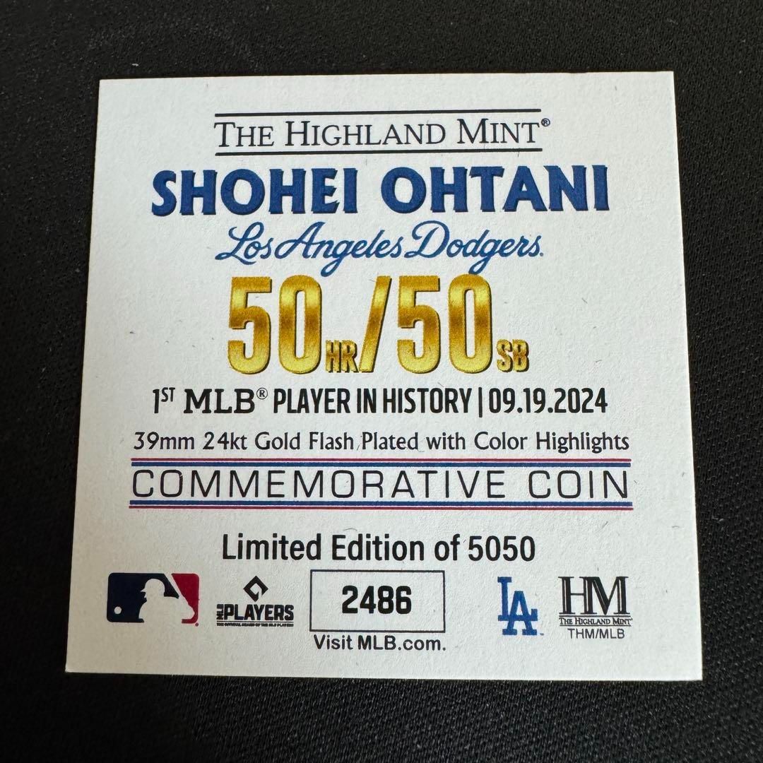 ドジャース 大谷翔平　50- 50達成記念ゴールドコイン　24ktゴールドメッキ ドジャース 大谷翔平 50-50達成記念ゴールドコイン(24ktゴールド
