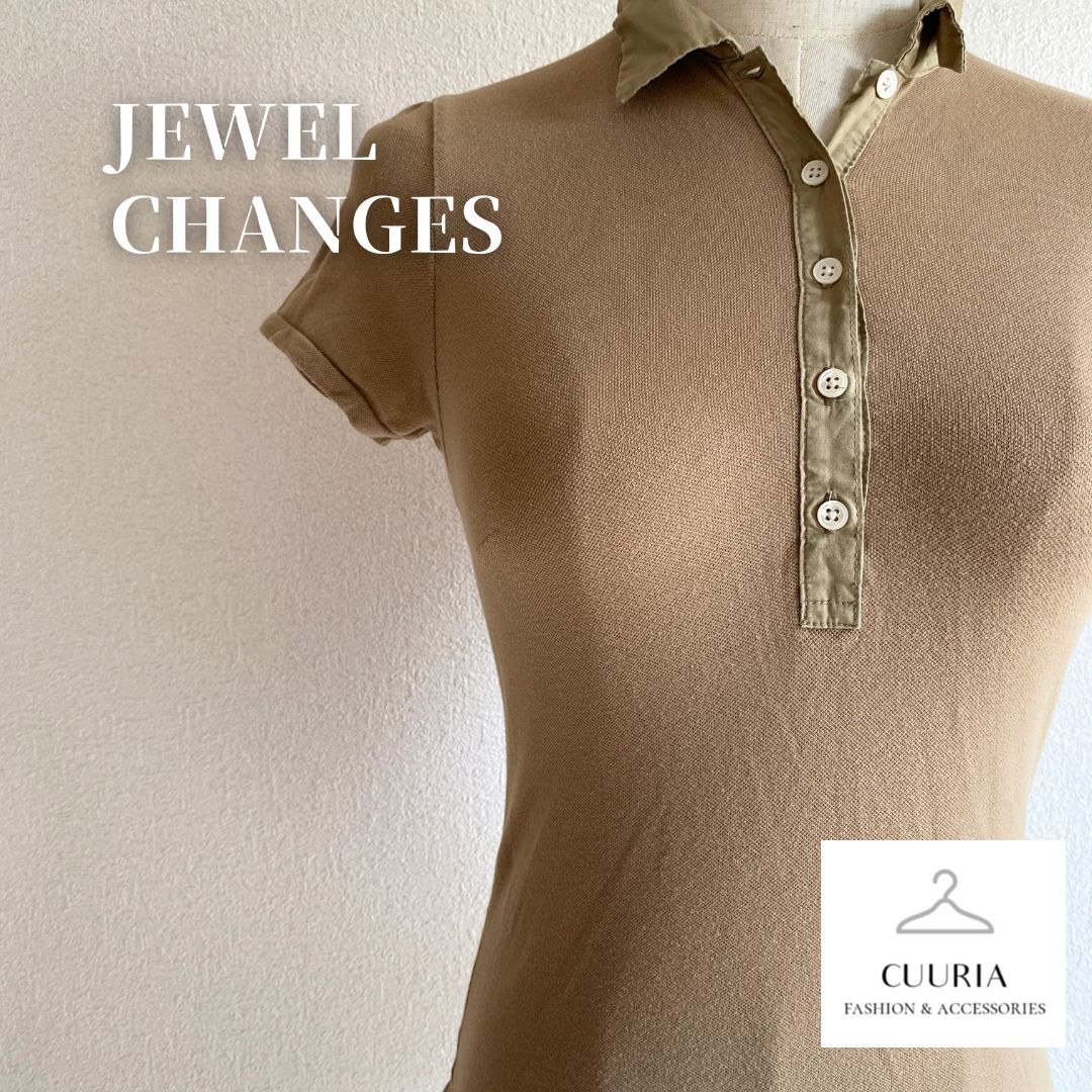 【匿名配送可能】jewel changes トップス ブラウン ボタン 半袖 襟付き ジュエルチェンジズ cr-1041