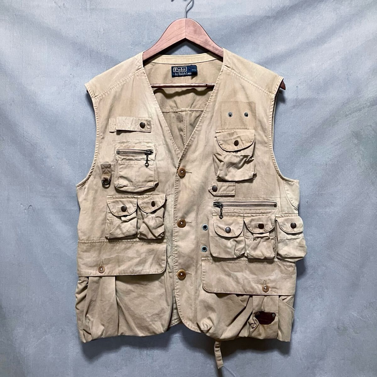 Polo Ralph Lauren ポロラルフローレン Fishing Hunter Vest Jacket ヴィンテージ マルチポケット ハンター ベスト size.M ベージュ rare